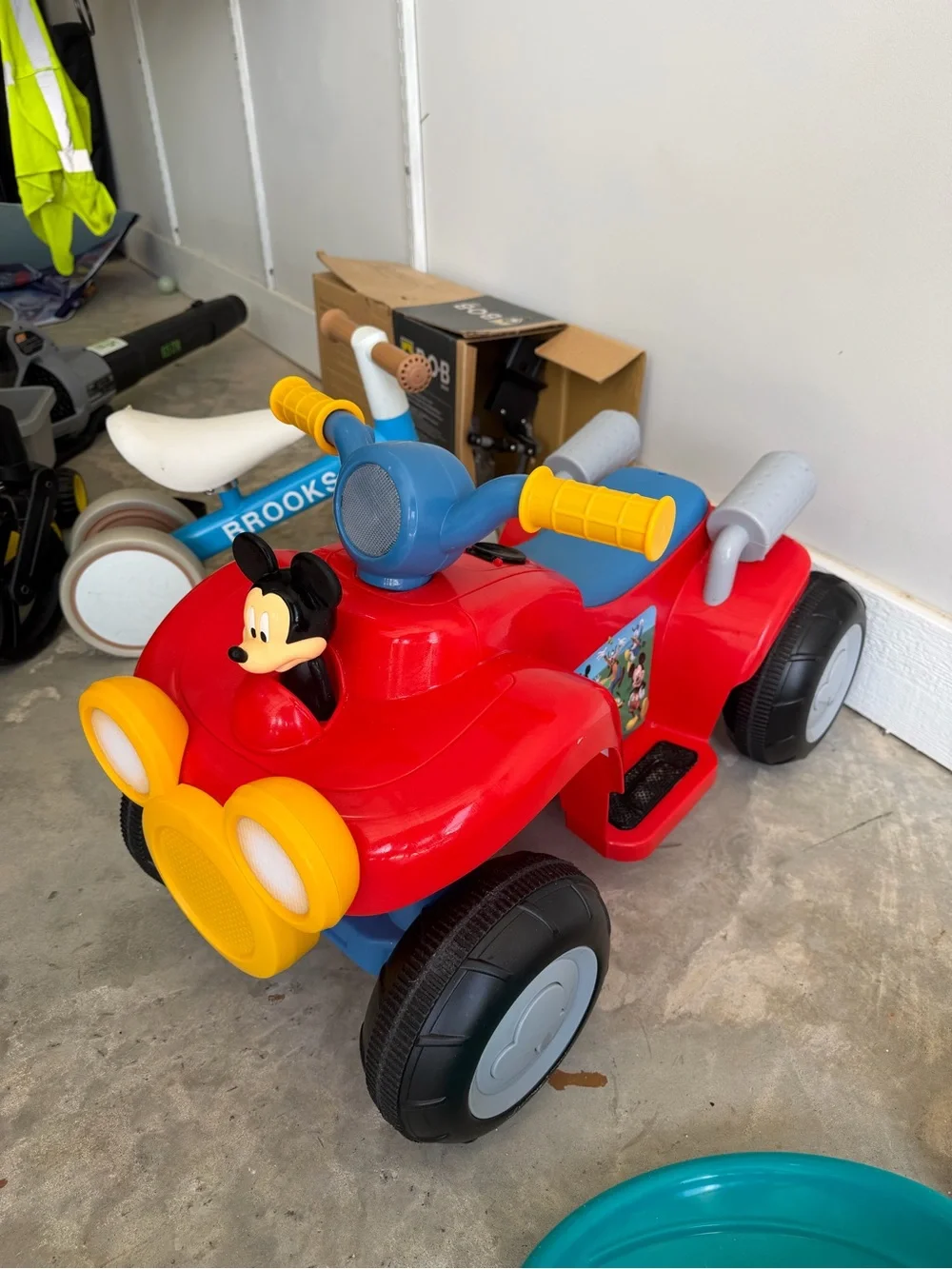 Disney Mickey Mouse Red and Yellow Ride-On Car, four wheeler